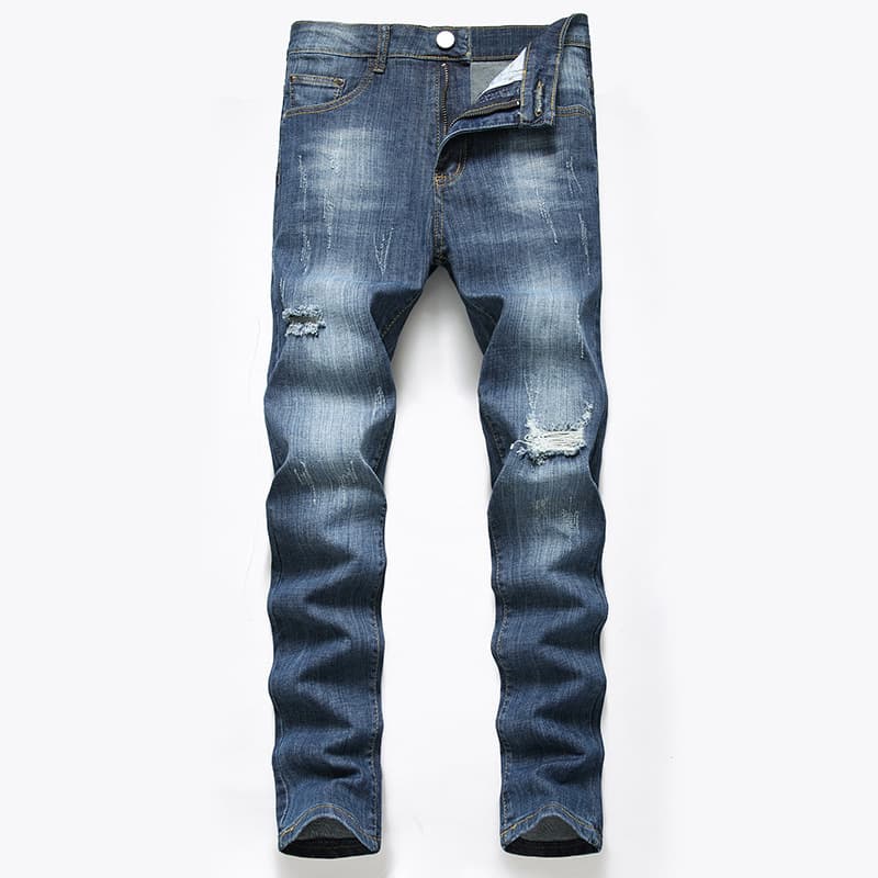 Men's New Distressed Jeans, Fashionable And Casual Elastic Straight Leg Denim Pants