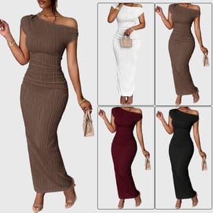 Robe moulante d'été sans manches avec découpes chics aux épaules | Tissu extensible flatteur | Soirées et événements (noir/blanc/kaki/bordeaux)