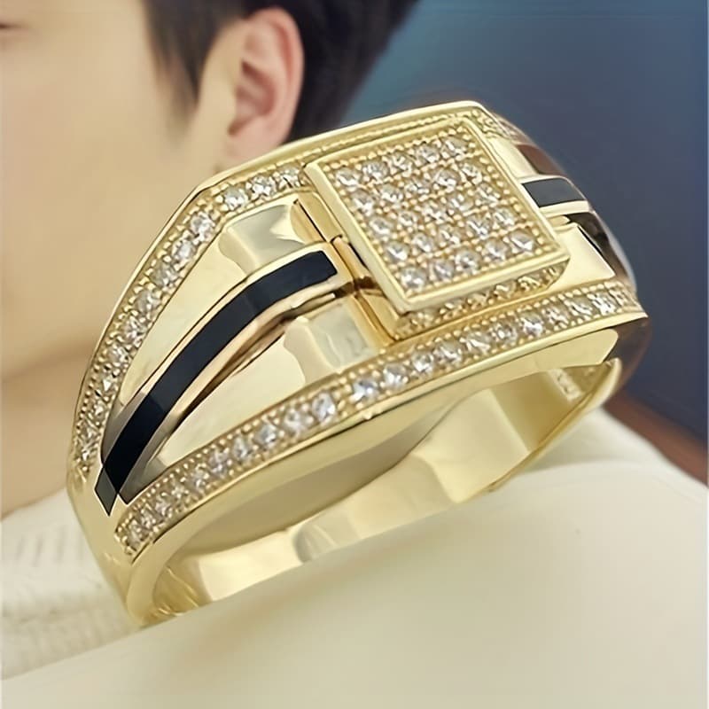 Cross-border Supply Of Popular Eco-friendly Jewelry In Europe And America Gold Full Black Stripe Oil-drip Men's