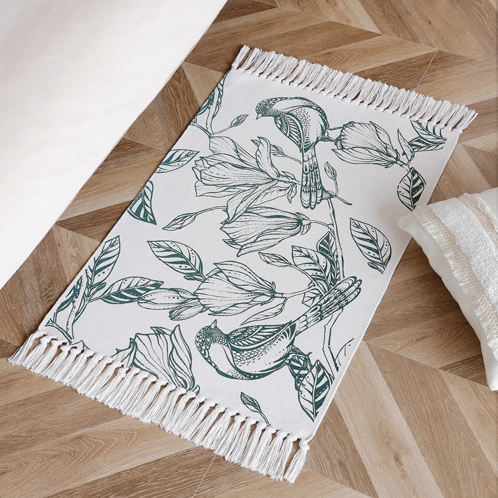 Nordic Light Luxury Cotton Thread Woven Floor Mat Fabric Printed Tassel Floor Mat Home Living Room Bedroom Bedside Foot Mat Carpet