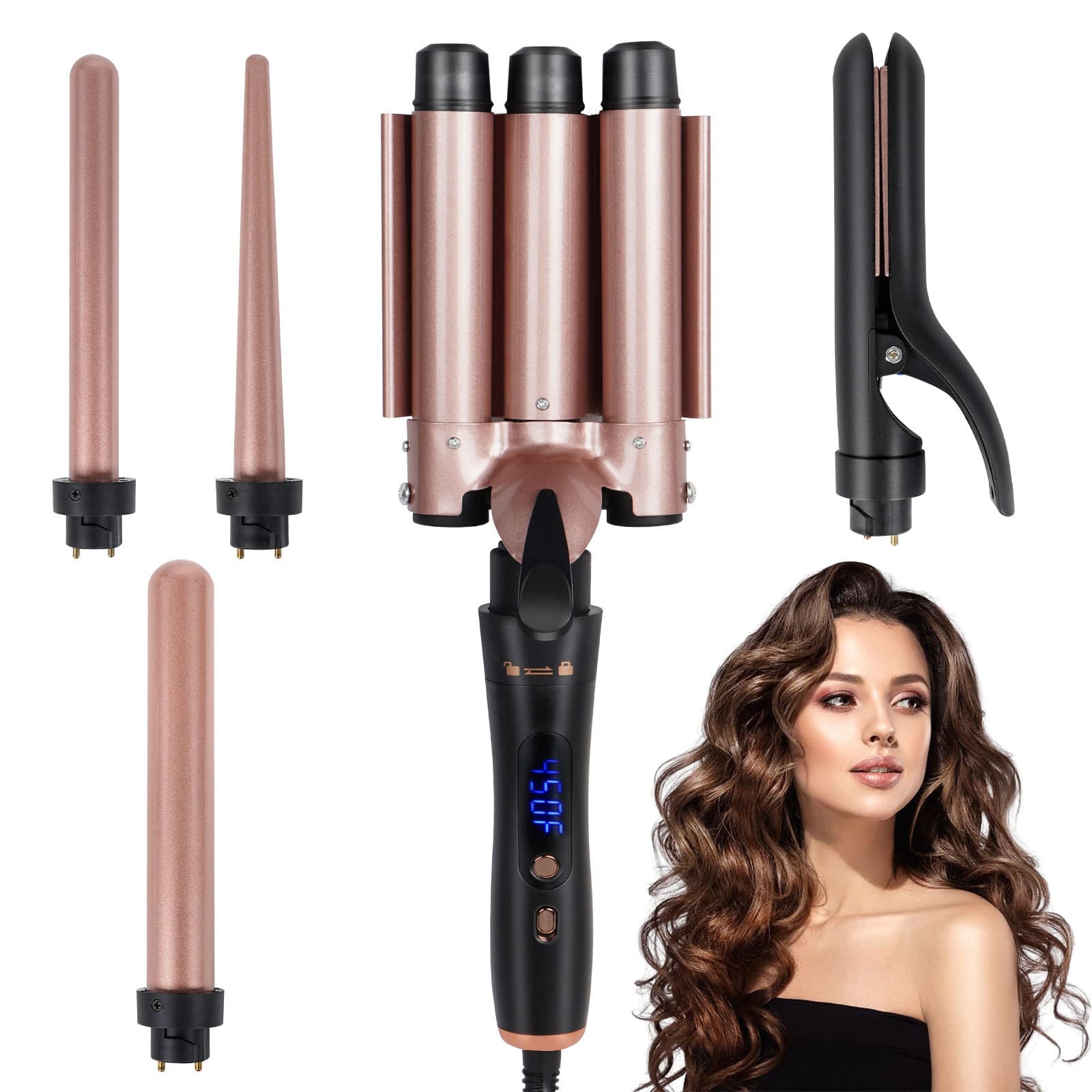 5-in-1 multi-functional curling iron straight curling dual-purpose straightening splint digital display three tube automatic curling iron