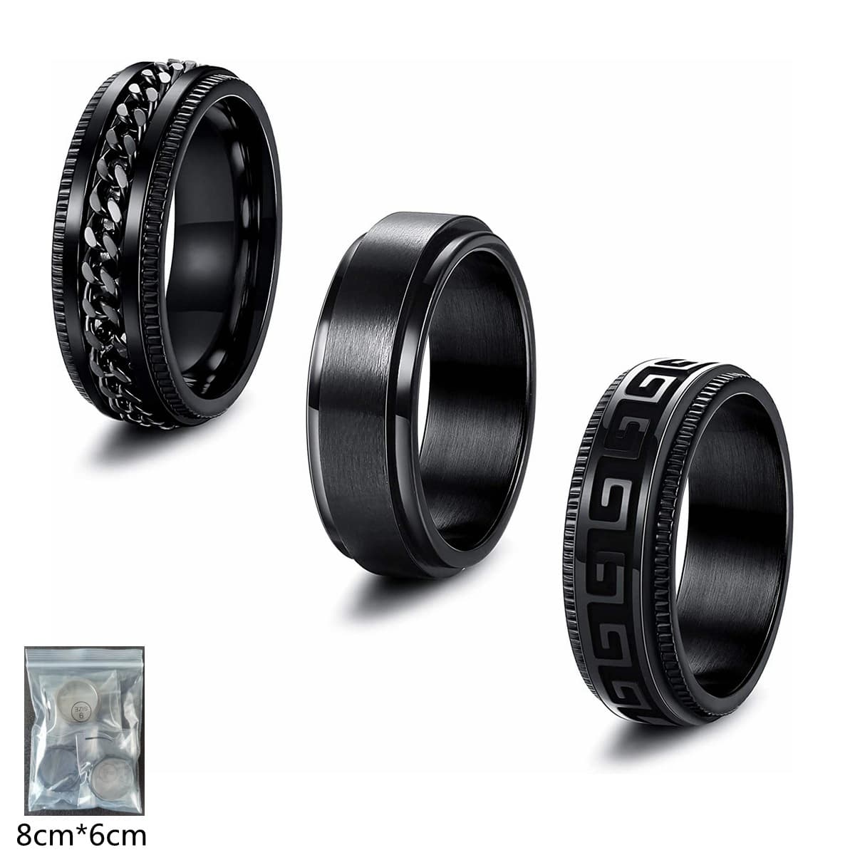 Men's titanium steel ring black electroplated three-piece rotating ring can rotate pressure relief jewelry