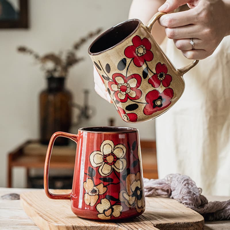 Cross-Border Export Self-Designed 700ml Office Large Water Cup Chinese Style Hand-Painted Ceramic Mug