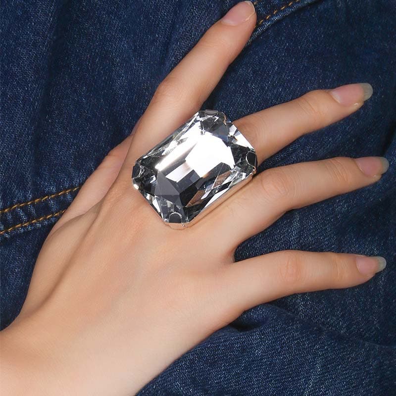 Minimalist Colorful Diamond Rectangular Exaggerated Adjustable Rhinestone Personality Accessory Ring