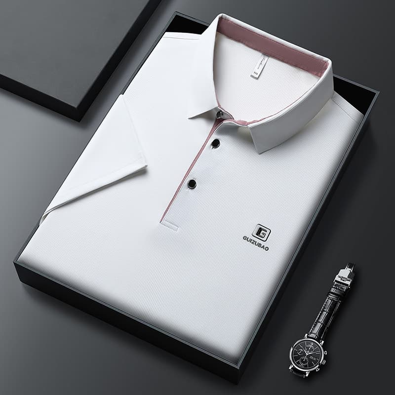 Men's Summer Color Block Polo Shirt Short Sleeve Turn down Collar Loose Fit Stretch Ice Silk T-Shirt for Foreign Trade