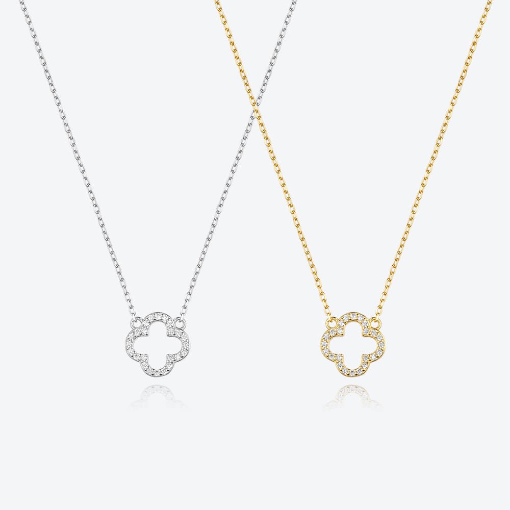 New S925 Silver Full Diamond Four-Leaf Clover Pendant Women's Collarbone Chain Wholesale Necklace Versatile European And