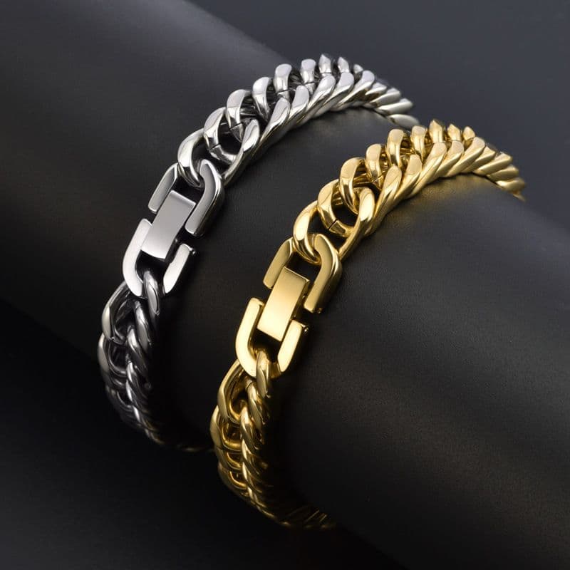Fashion Titanium Steel Double Weave Four-Sided Cuban Bracelet Hip-Hop Personality Simple Men's Handmade Jewelry
