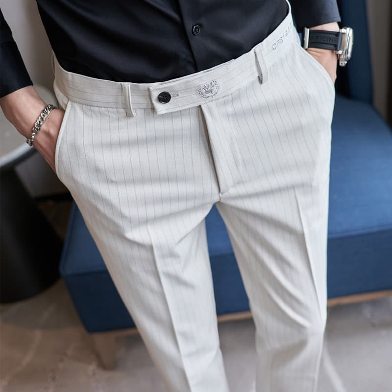Korean version casual men's trousers letter embroidery simple fashion striped men's small straight trousers Internet celebrity long pants