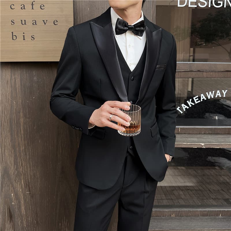 CT Men's Groom Groomsman Tuxedo Three-Piece Slim Fit Host Business Suit