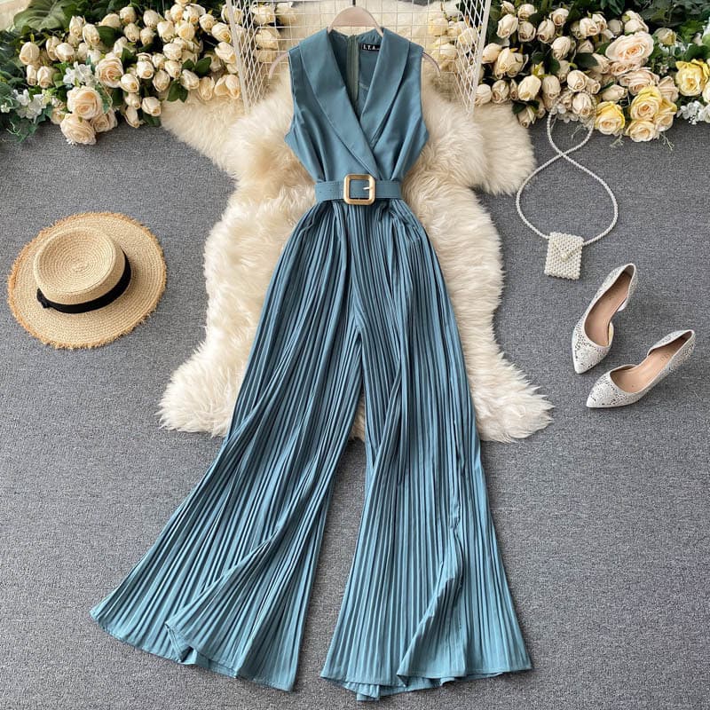 Women's professional suit collar jumpsuit fashionable bell pants wide leg jumpsuit