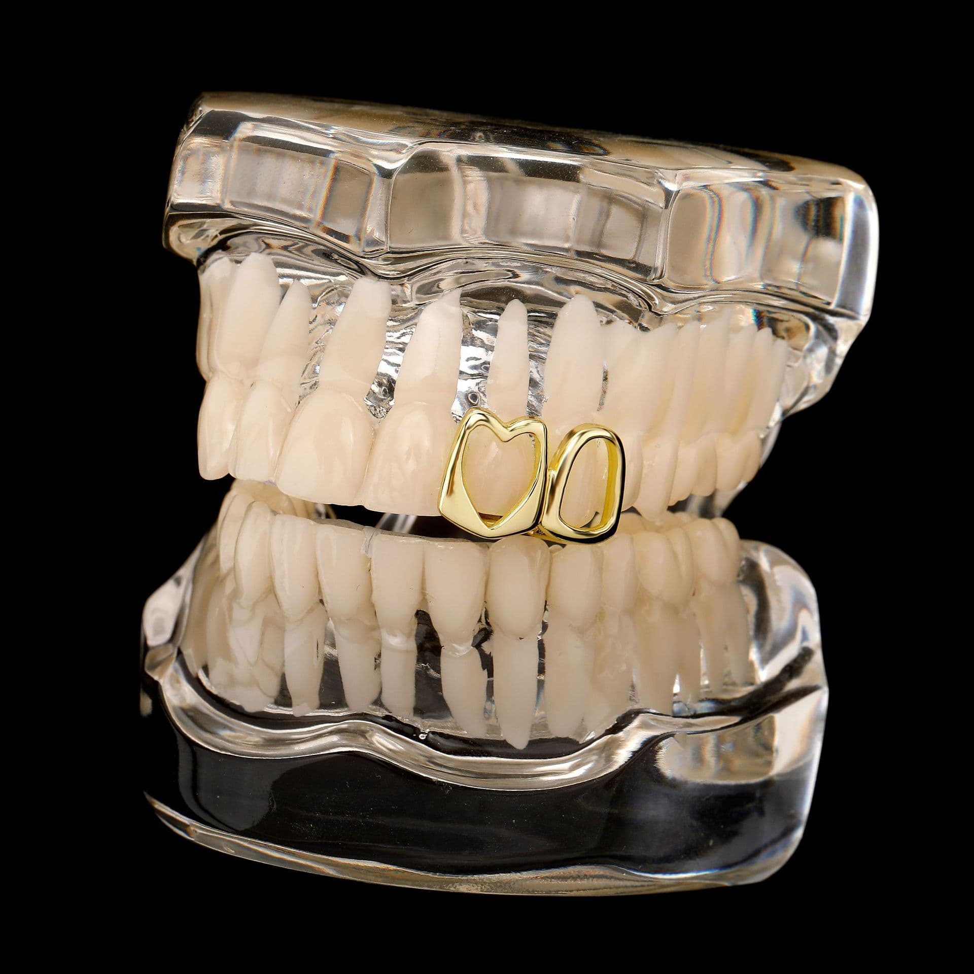 Men And Women's Jewelry Hollow Heart Double Tooth Grill Set - Cool Hip Hop Gold & Silver Grills For Everyday Wear