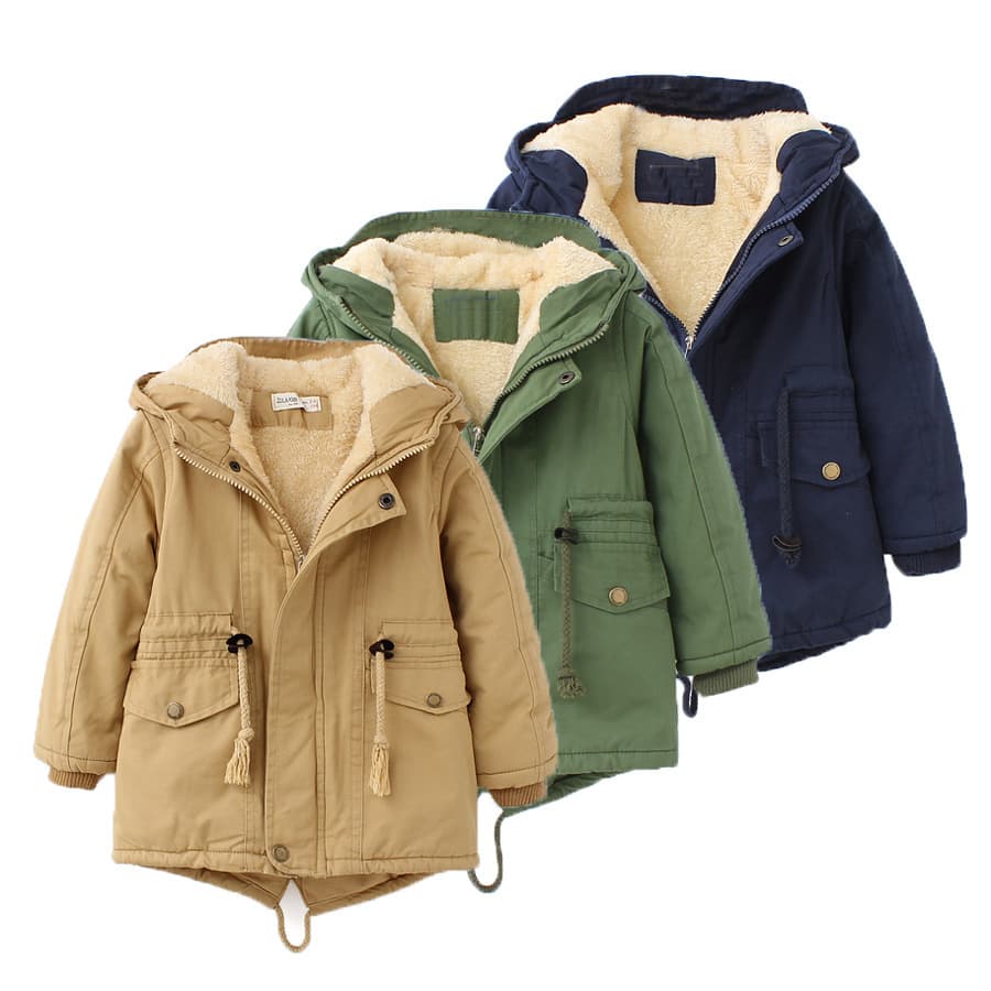 Kids Clothing Plus Velvet Thickening Warm Hooded Swallowtail Windbreaker Cold Proof Jacket Winter Children's Cotton Clothes