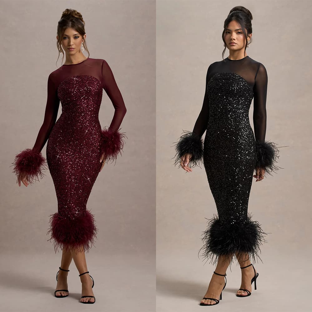 Women's Clothing Party Dress Dress Long Sleeved Sequins Fashion Tights Women