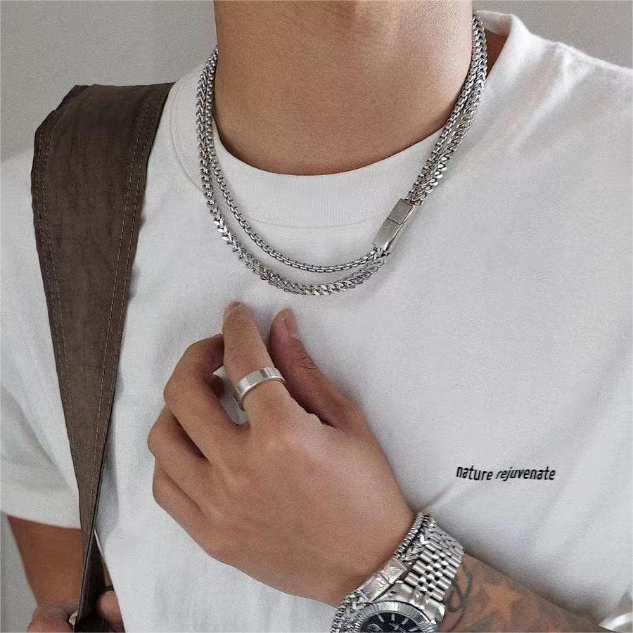 New Fashion Wish Clavicle Cuban Double Layer Magnet Buckle Necklace For Men And Women Cold Style Hip Hop Stainless Steel Does Not Fade