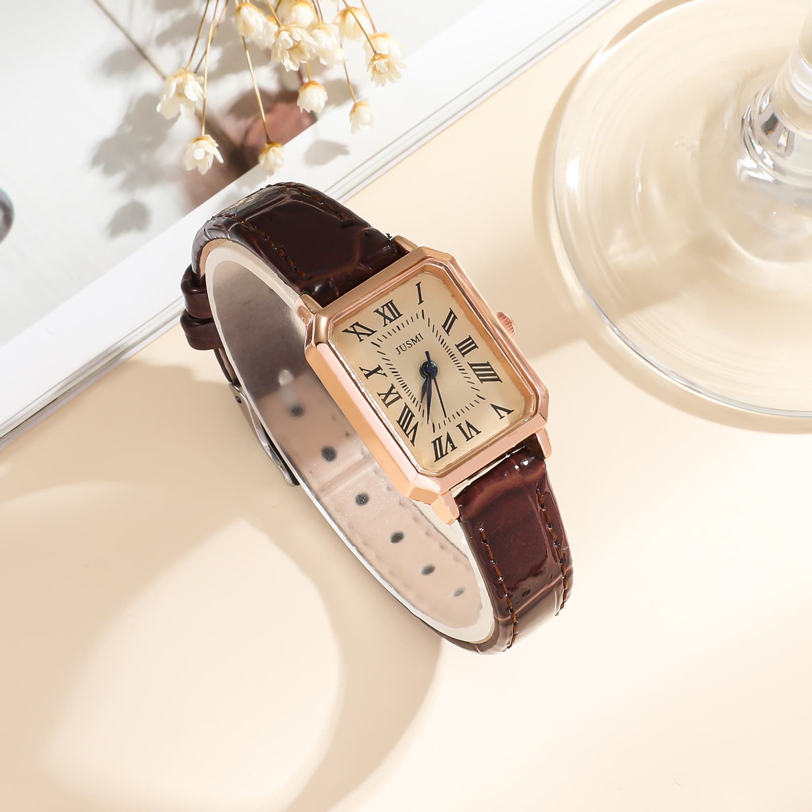 Quartz Watch Retro Blue Needle Scale Watch Design Simple Fashion Square Watch