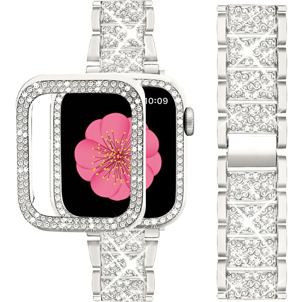 Bling Strap+Case For IWatch Band 40mm 44mm 41mm 45mm 42mm 46mm Women Jewelry Diamond Metal Bracelet IWatch SE 6 7 8 9 10