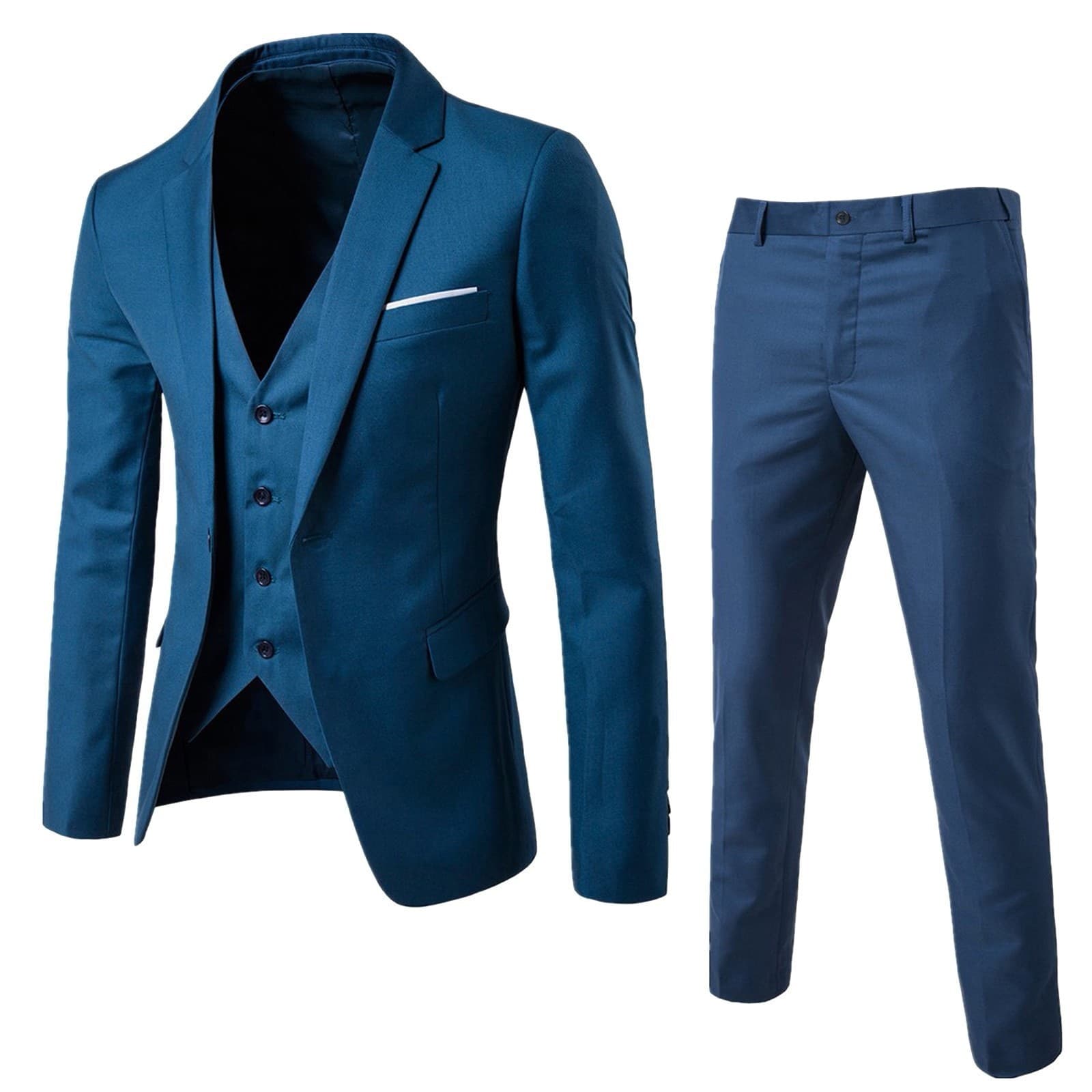 Men’s Slim 3 Piece Suit Business Wedding Party Vest & Pants Coat Men's Dress Shirt And Tie Set