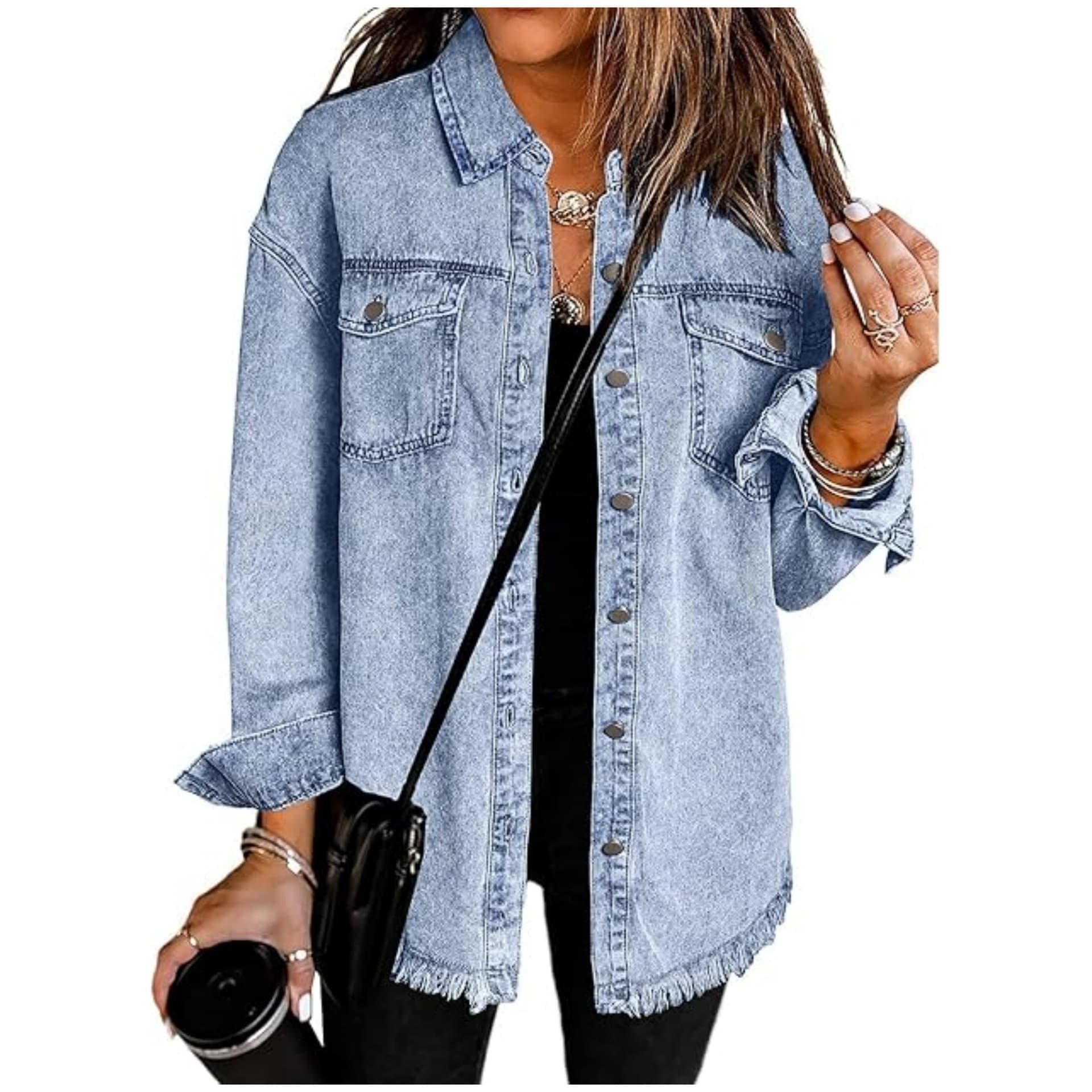 Women's Clothing Stand New Style Raw Edge Denim Casual Loose Jacket Shirt