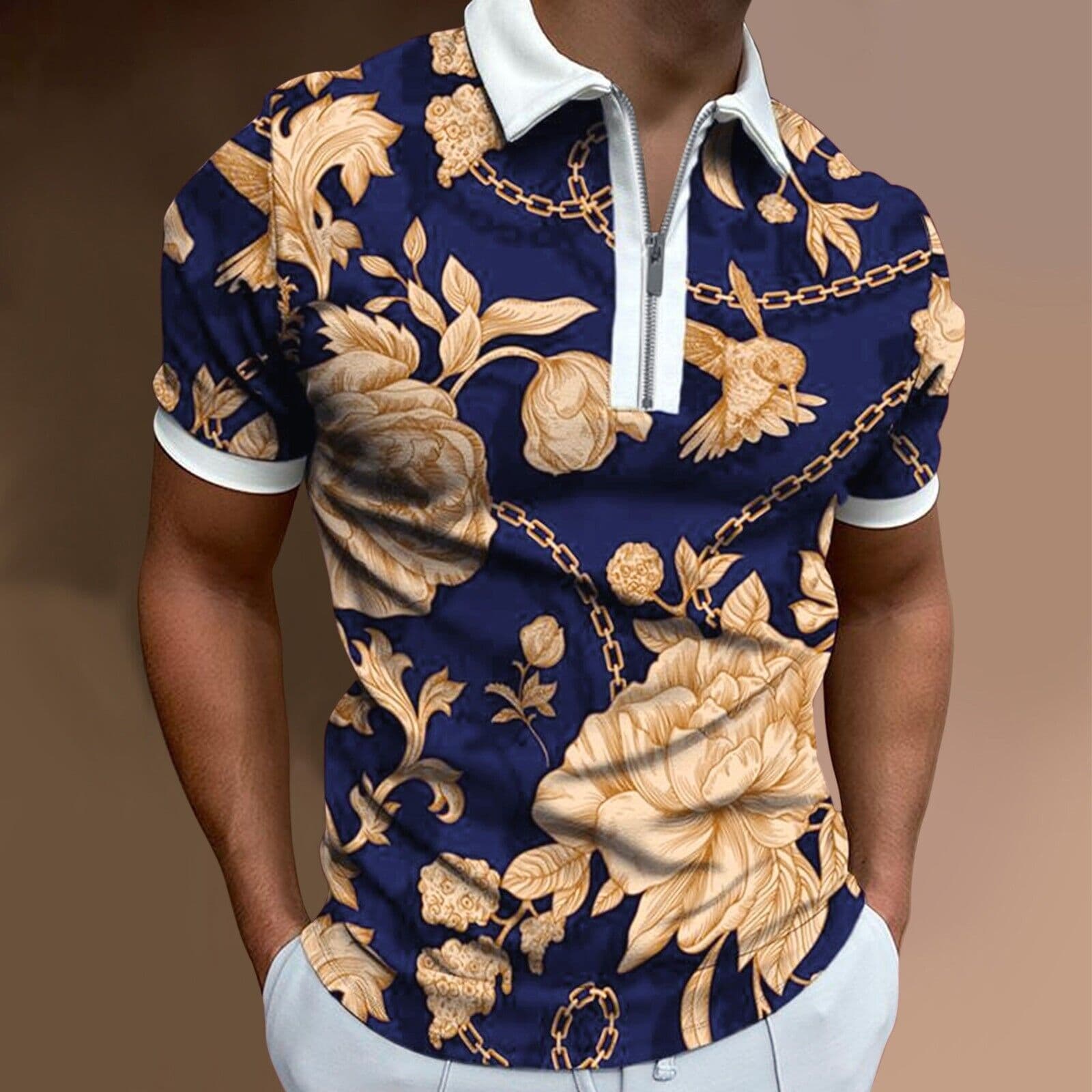 Men's clothing personalized printed polo shirt T-shirt outdoor lapel short-sleeved sweatshirt