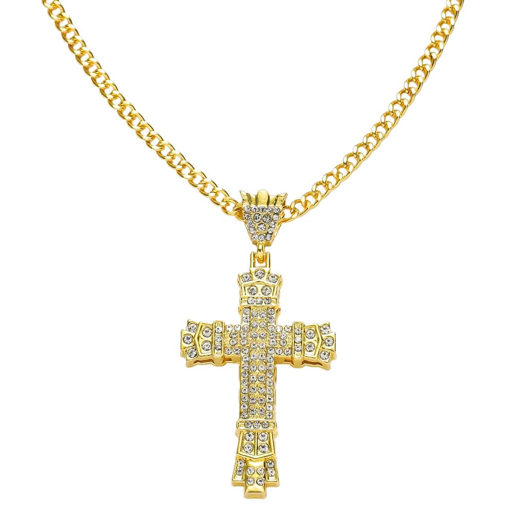 Hip Hop Jewelry Cross Necklace Chain for Men Stainless Steel Mens Jewellery Rhinestone Religious Pendant Necklace Men Collares