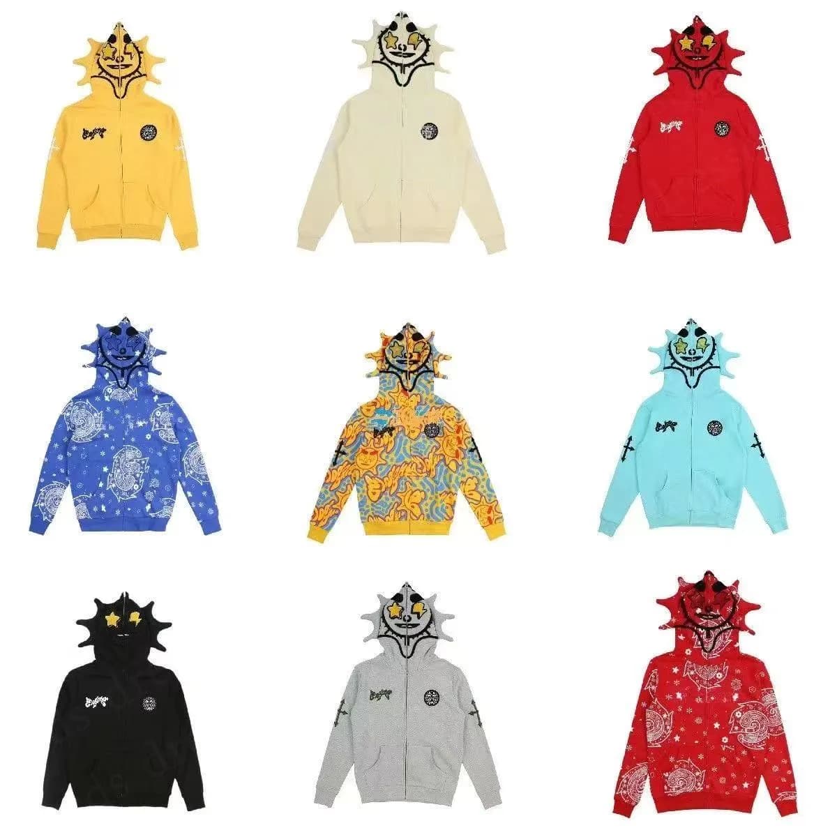 2024 Hot Fast Glo Gang Y2K Style Full-Zip High Street Inspired Hoodie With 3D Printed & Skull Design For Men Women -Bold
