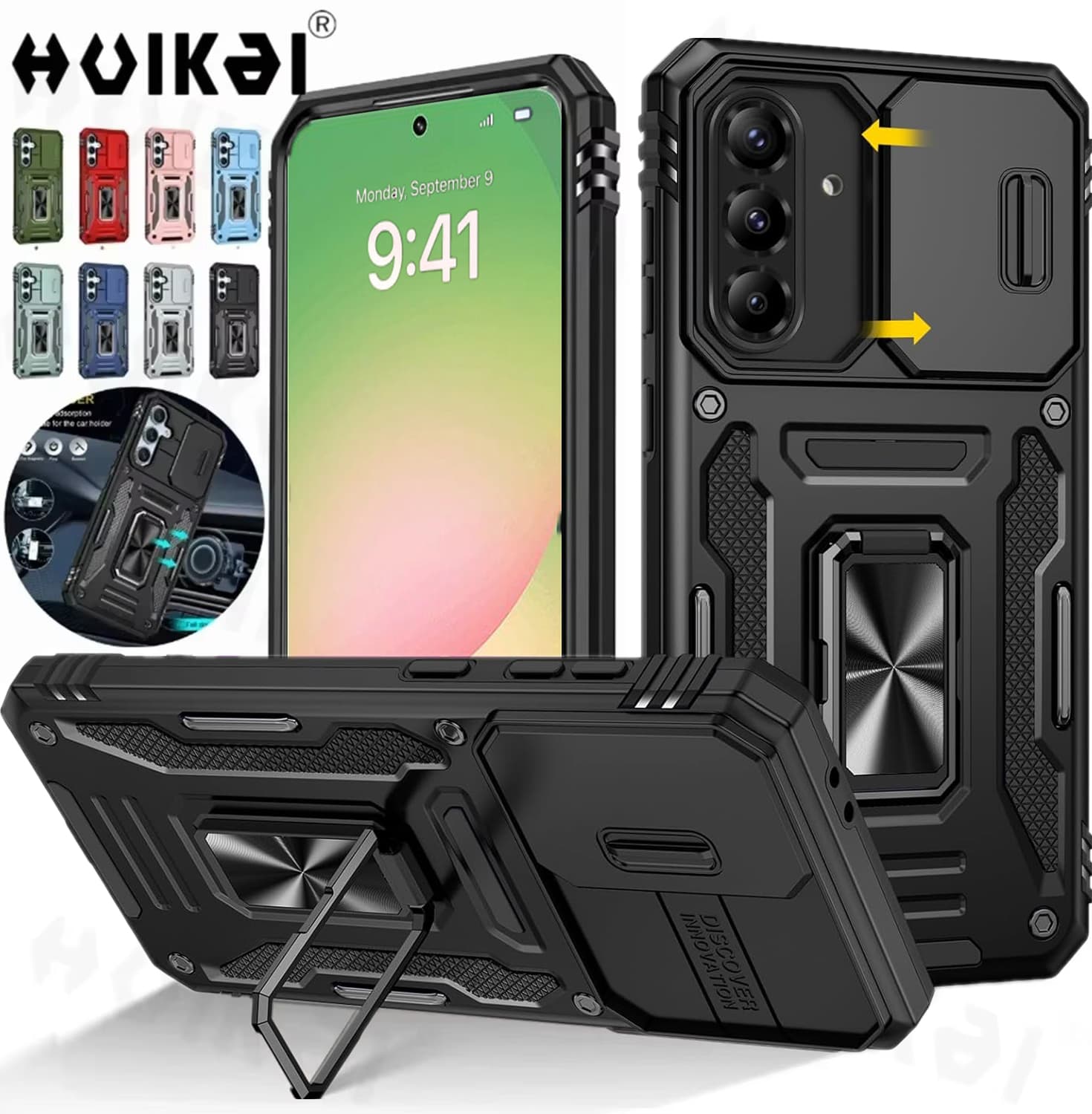 Case For Galaxy A56 5G Samsung A36 A55 A35 Slide Camera Stand Armor Shockproof Antifall Protection Kickstand Phone Cover