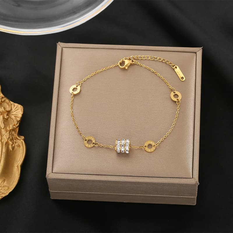 Gold Plated Diamond-Studded Small Waist Titanium Steel Bracelet For Women, Non-Fading Luxury Internet Celebrity Jewelry,