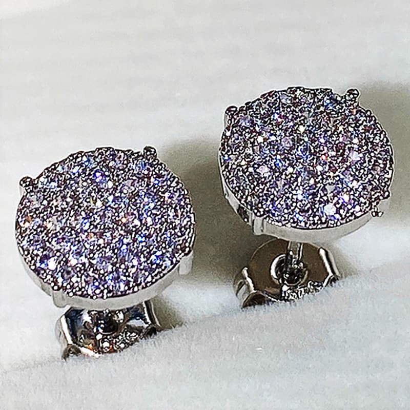 Cao Shi's New Korean Version Simple Full Diamond Inlaid Zircon Round Exquisite And Compact Earrings For Women