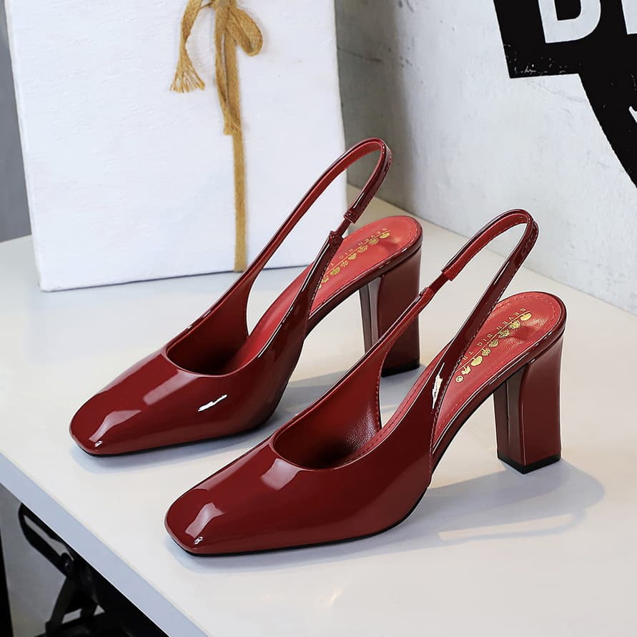 Elegant Women's Square-Toe Chunky Heel Open-Back Pumps - Breathable Hollow-Out Design, High Heel Dress Shoes For Banquets & Parties High Heel Shoes