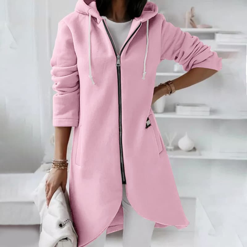 Women's Clothing autumn and winter new personality street sweatshirt zipper hooded long plus velvet sweatshirt