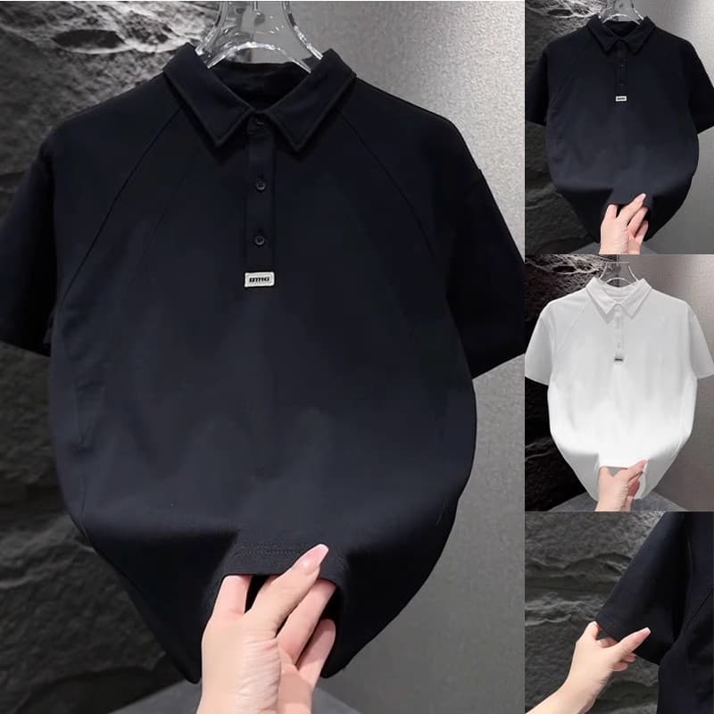 Men's Classic Polo Shirt - Breathable Cotton Short Sleeve Casual Top For Everyday Wear (Black/White, M-XXXL)