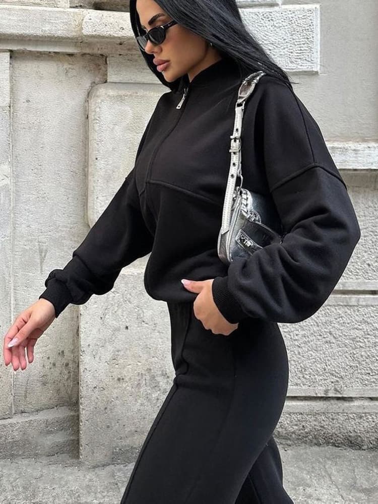 Casual American Autumn Winter Cardigan Sports Women's Fashion Street Style Long Sleeve Jacket And Pants Two-Piece Set