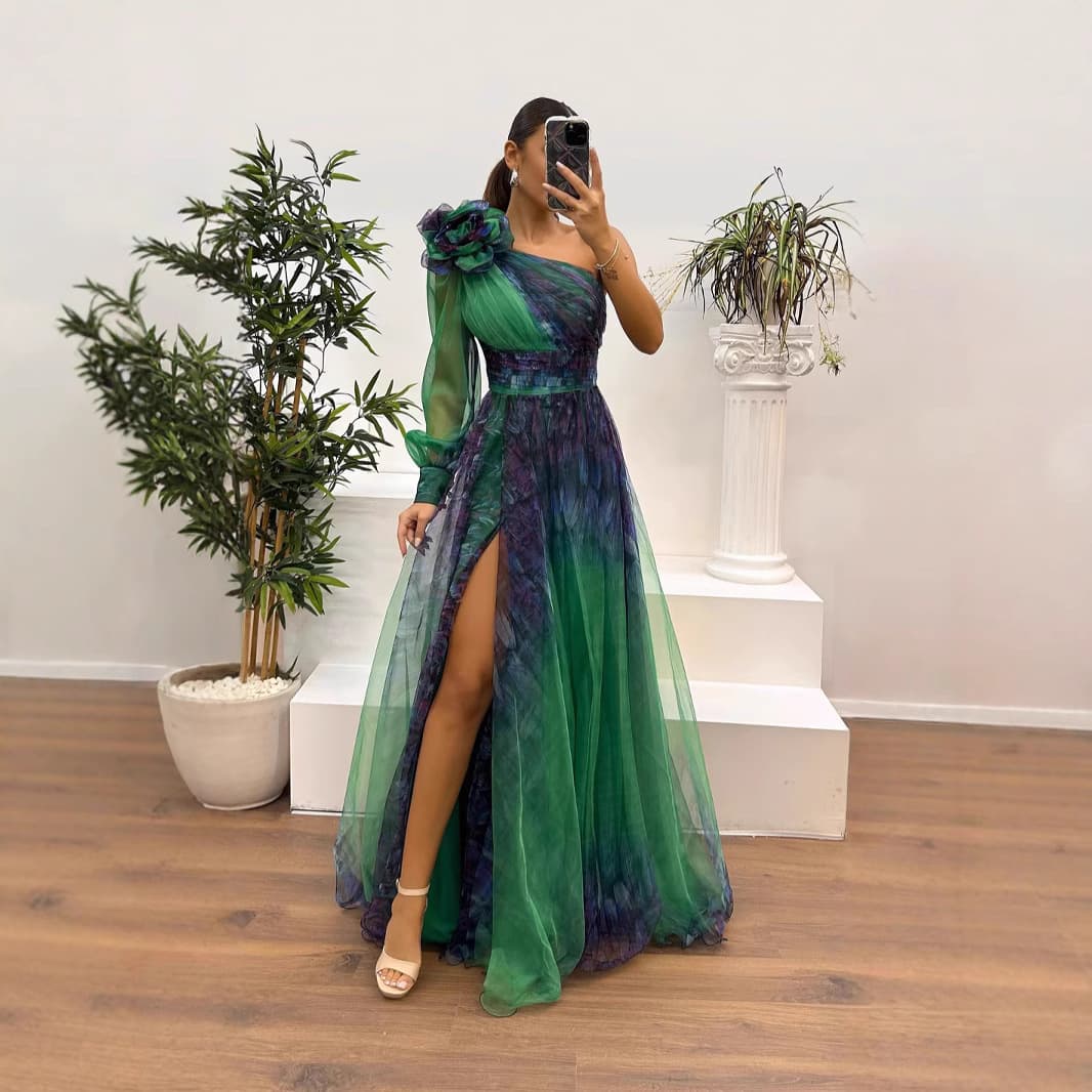 Women's Clothing Ins Hot Style Off Shoulder Mesh Printed Temperament Dress Party Dress