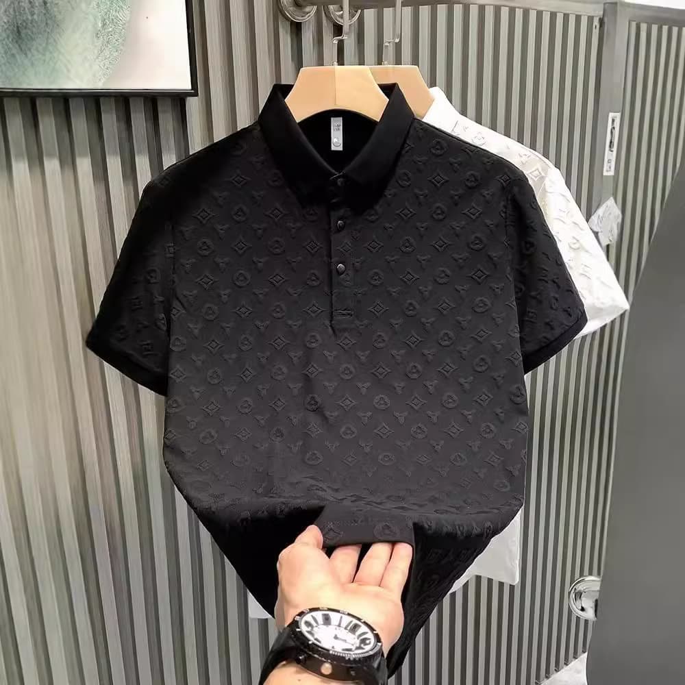 Men's Premium Short Sleeve Polo Shirt – Business Casual Textured Collar T-Shirt (M-5XL, White/Black, Quick-Dry Polyester)