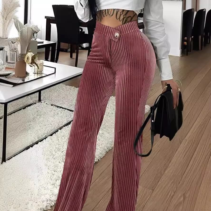 Women's Clothing autumn and winter fashion gold velvet striped casual women's pants