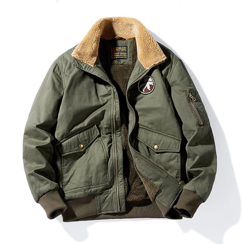 Men's Clothing Bomber Jacket Fleece Lined Cotton Coat With Thick Warm Padding, Oversized Workwear Style, Multiple Pockets – Khaki, Navy, Army Green