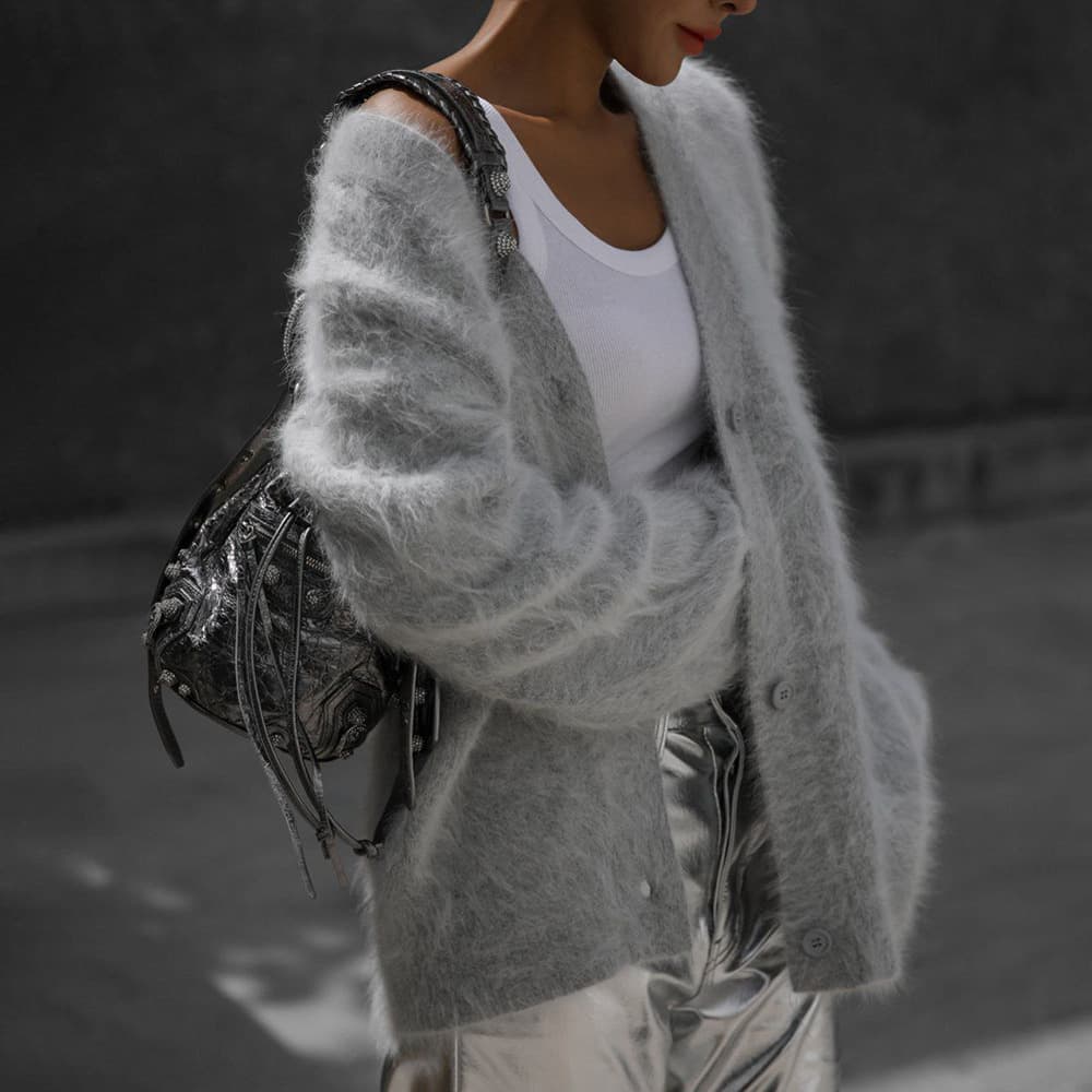 Women's Mink Knitted Sweater Cardigan Lazy Loose Long Sleeve V-neck Sweater Jacket