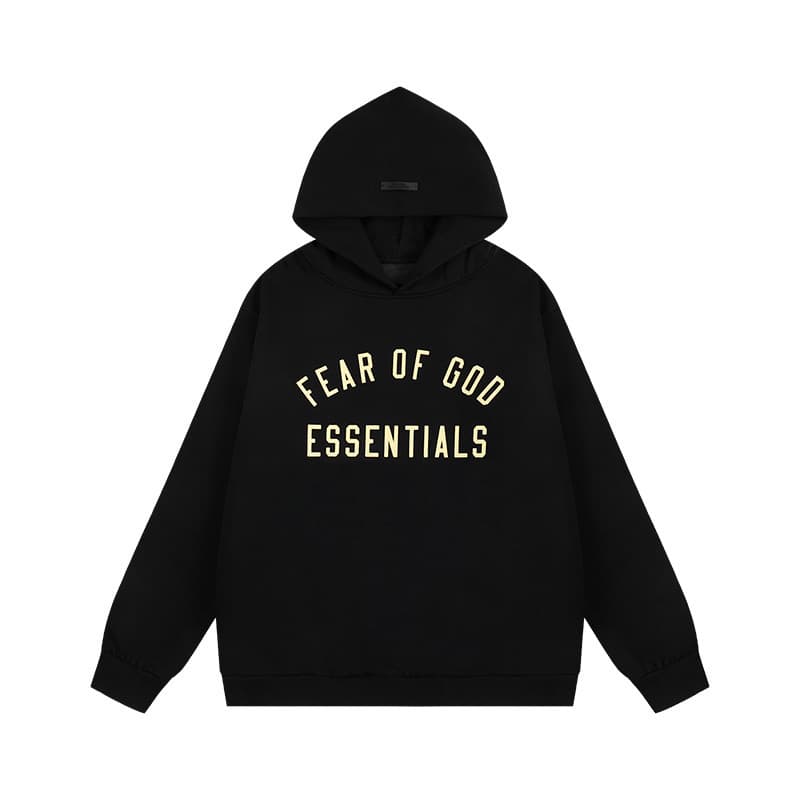 Sweat-shirt ample à double ligne FOG ESSENTIALS Saison 8 avec lettres floquées au dos, en éponge à capuche