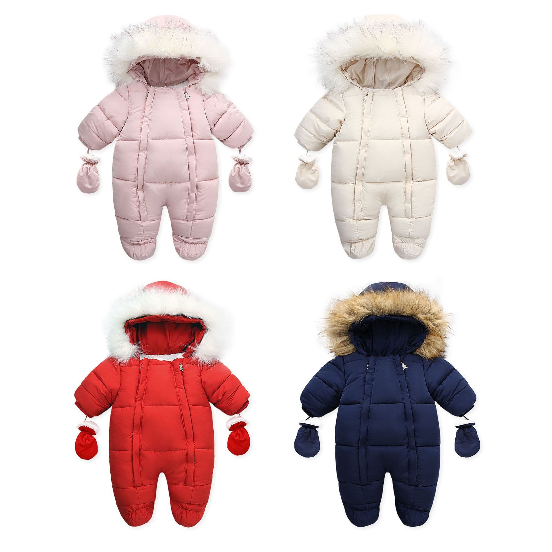 Baby clothing fur collar clothing crawl suit children's thick warm baby onesie
