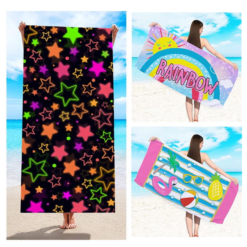 Star-Printed Double-Sided Beach Towel - Gradient Ombre Design, Ultra-Soft Microfiber For Swimming & Sunbathing