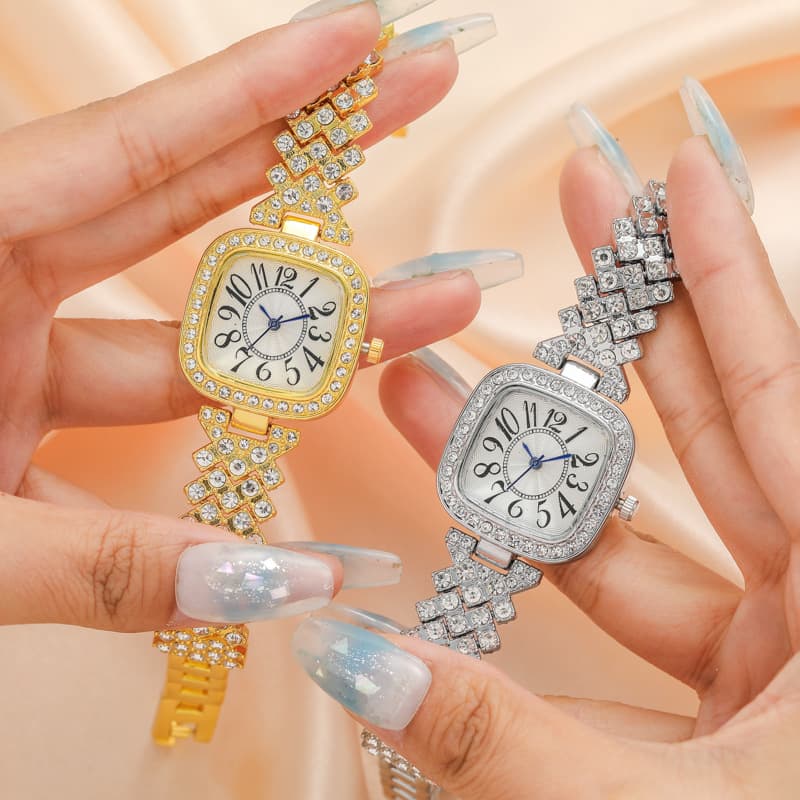 quartz watch full diamond thin steel strap watch niche temperament square small dial simple ladies watch