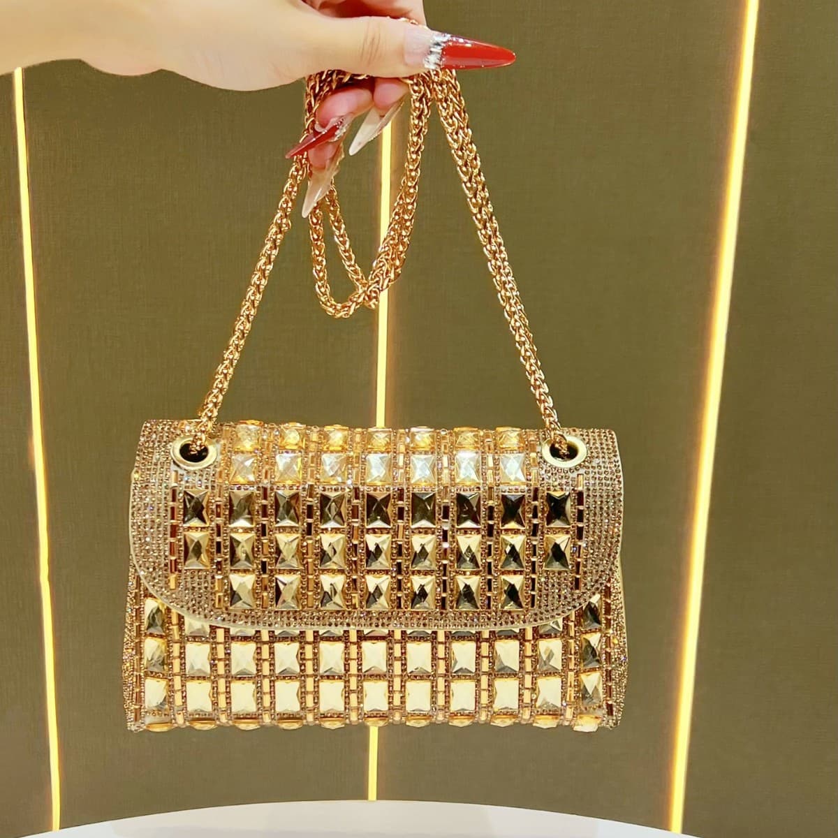 New High-End Clutch Full Diamond Small Square Single Shoulder Women's Crossbody Underarm Bag Handbag