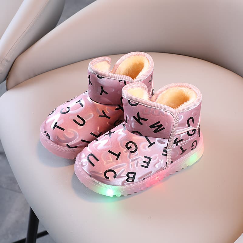 2022 Autumn and Winter Velvet Thickened Snow Boots Girls Cotton Shoes Baby Warm Boots Luminous Shoes Wear-Resistant Boots Baby Shoes