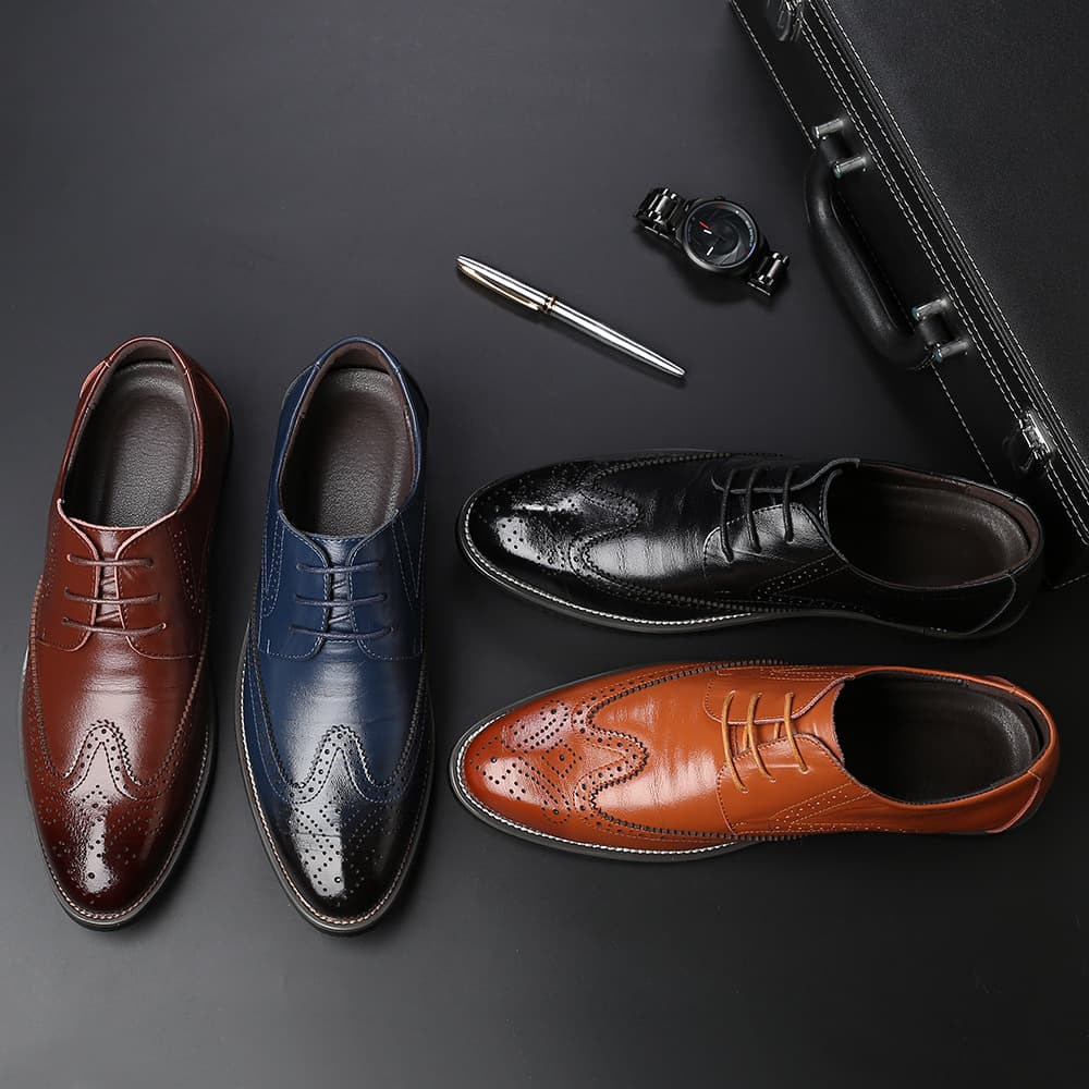 New Business Leather Formal Large Fashion Pointed Toe Lace-up Men's Shoes European French Size