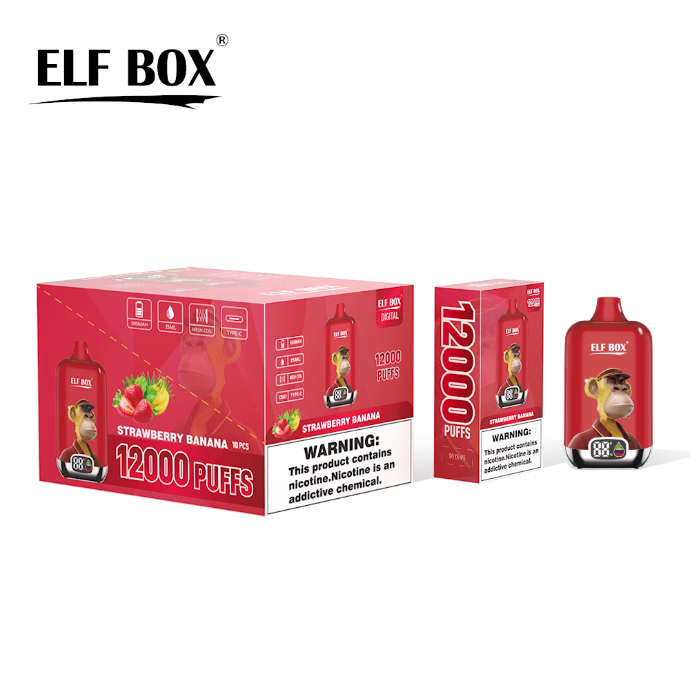 Kit de démarrage de cigarettes électroniques jetables à saveur fruitée, 12 000 bouffées, 500 mAh, affichage ELF BOX numérique, 1 pièce, 2 pi