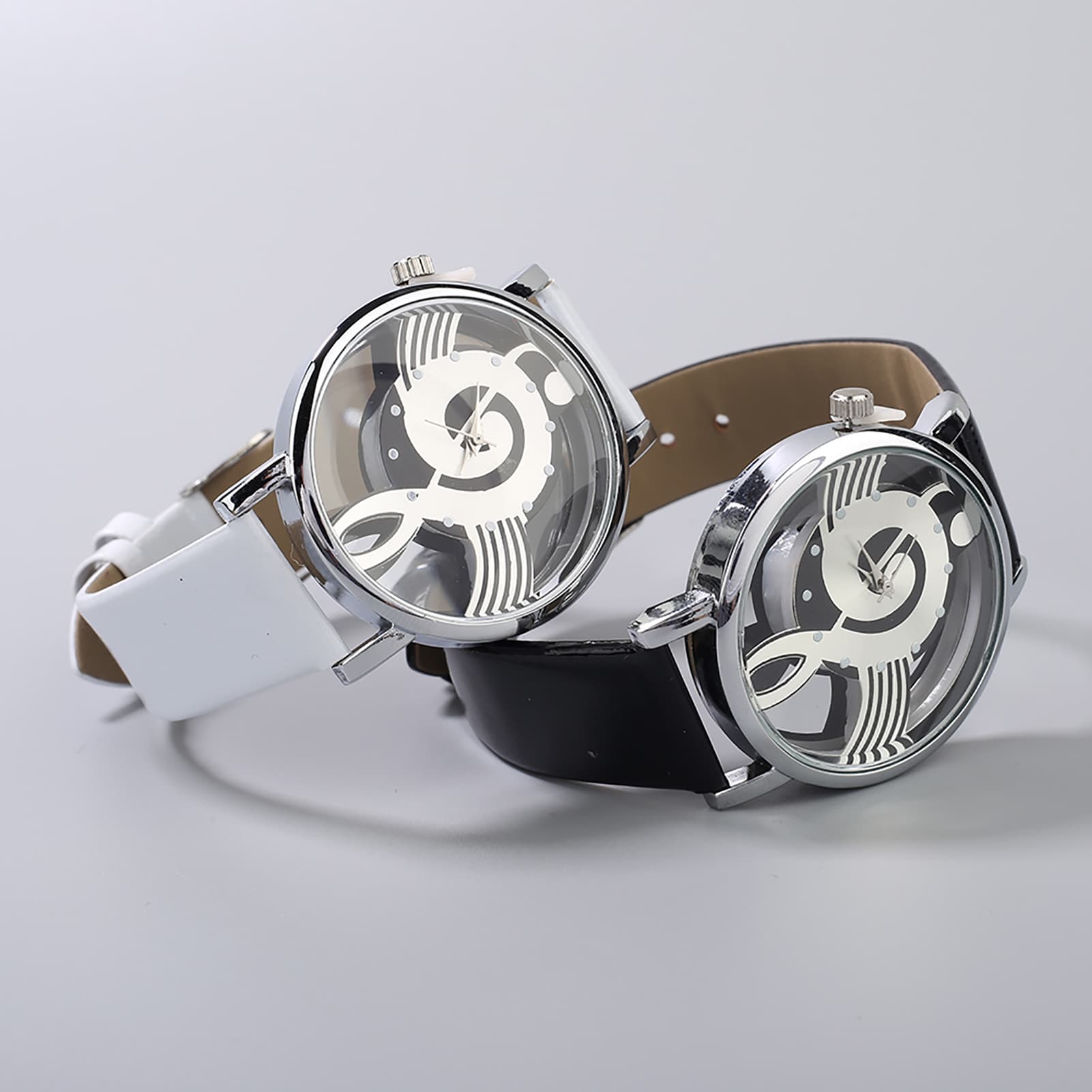 Yamaler Unisex Musical Note Notation Hollow Leather Strap Quartz Wrist Watch