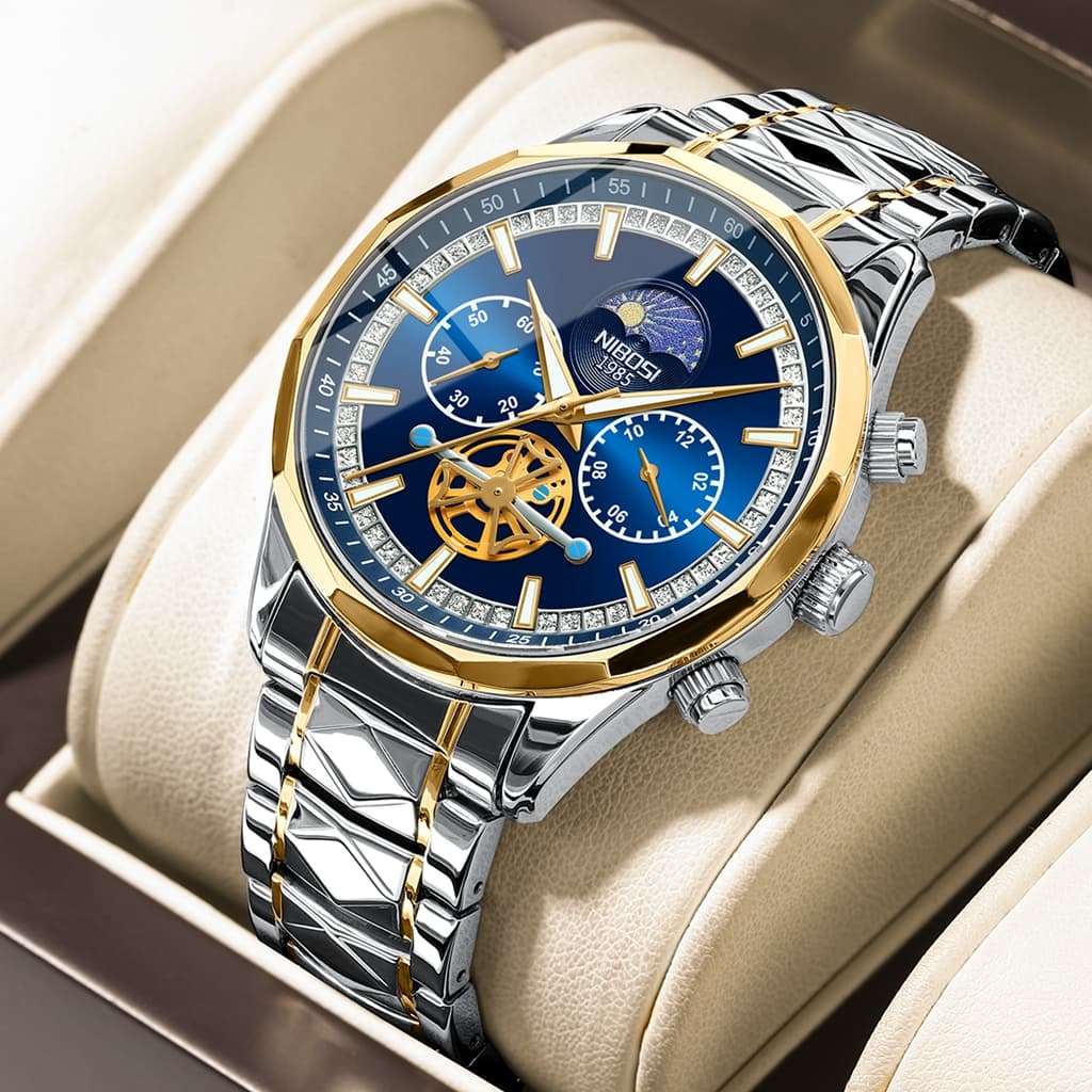 Moon Phase Chronograph Watch For Men Waterproof Luminous Sport Quartz Watch Man Stainless Steel Men's Watches Thanksgiving And Christmas Gifts