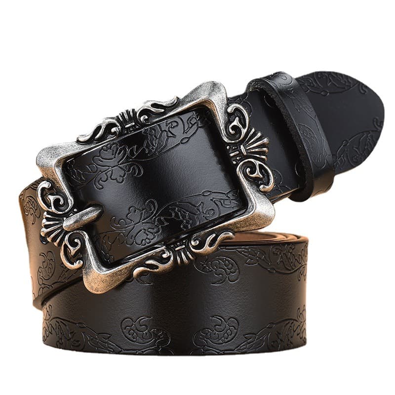 2024 New Belt Retro Leather Belt Women's Needle Buckle Embossed Belt Cowhide Korean Version Versatile Pants Belt