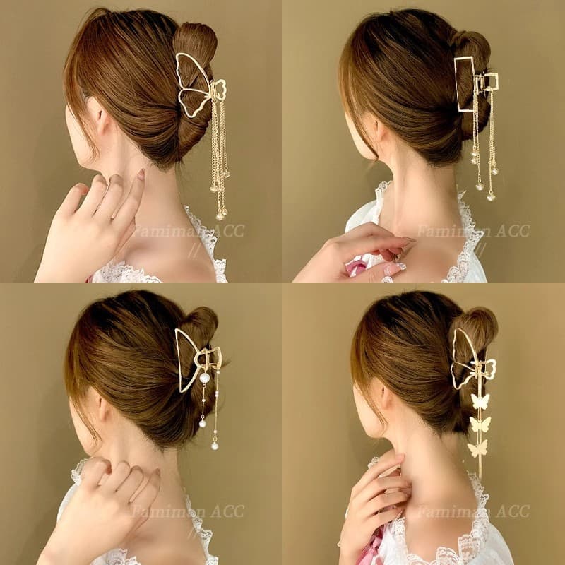 Metal medium grabbing shark with a simple and high-end feel, butterfly tassel elegant hair clip