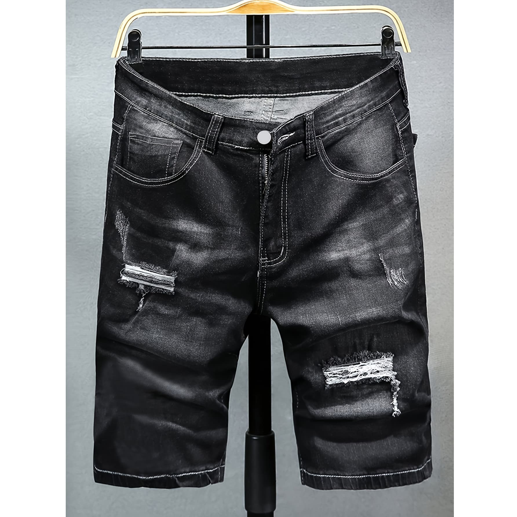 Grunge Destroyed Denim Shorts – Distressed Black Washed Cut-Offs With Ripped Details & Streetwear Edge